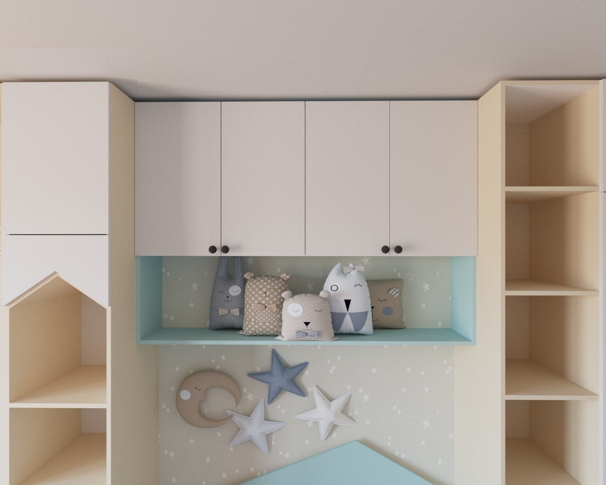 Полка над кроватью в детской комнате Блум фото