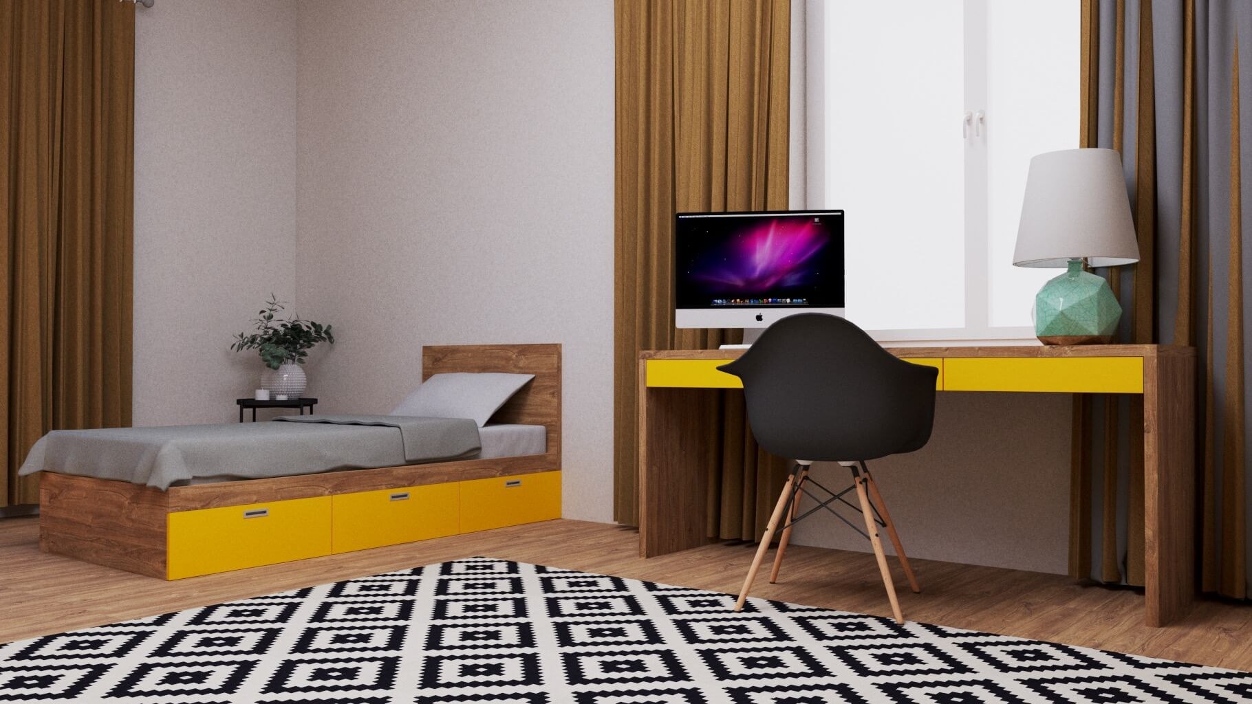 Общий вид спальни Ирма на кровать и стол фото