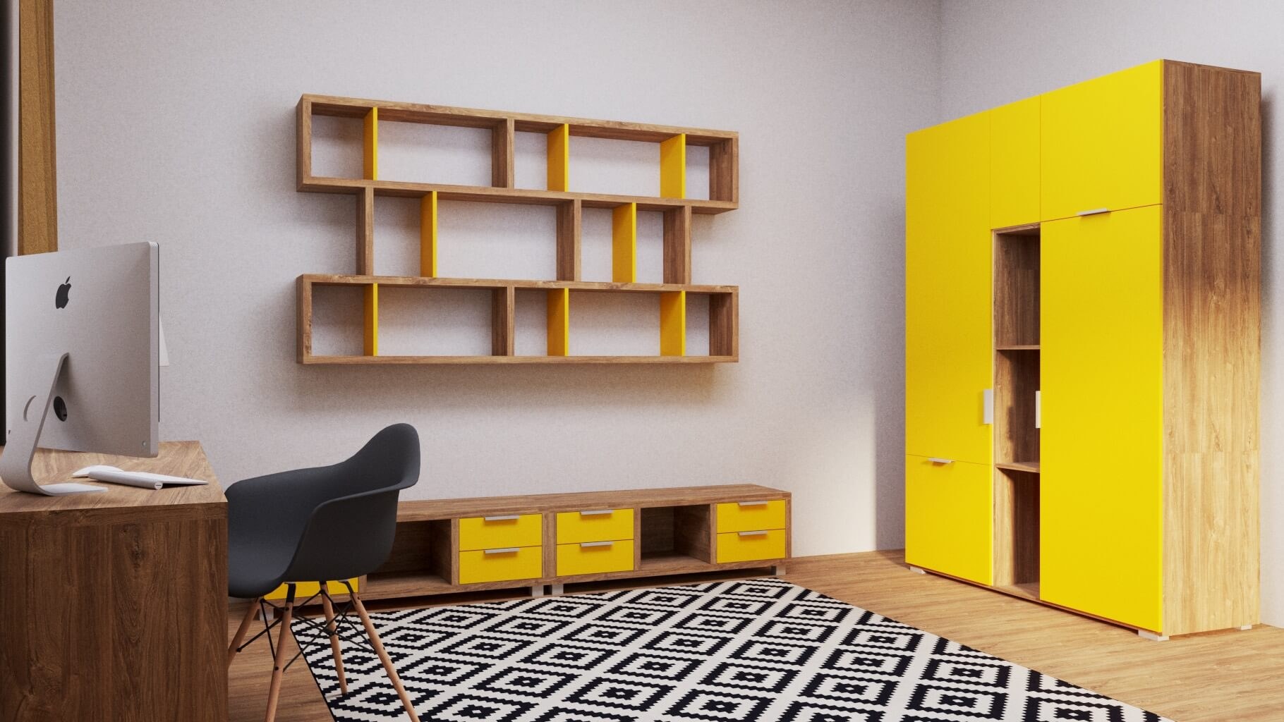 Общий вид спальни Ирма на шкаф и полки