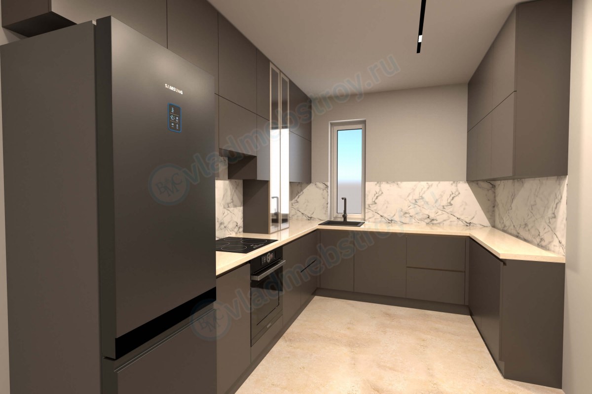 Темная кухня П-образная фото