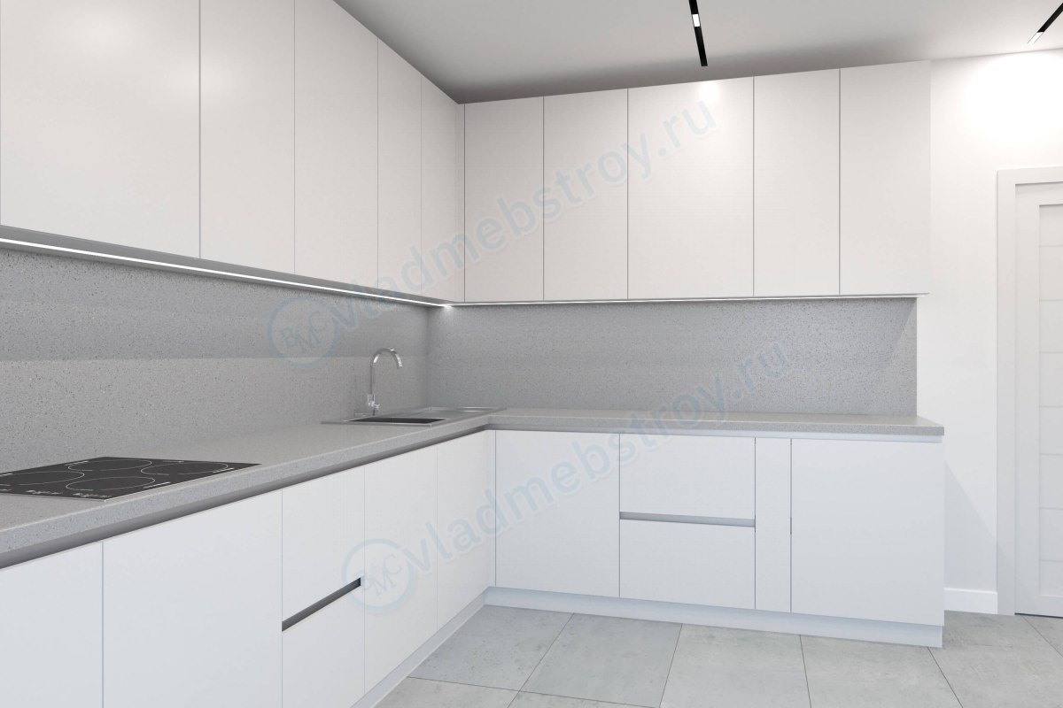 Светлая кухня г-образная фото