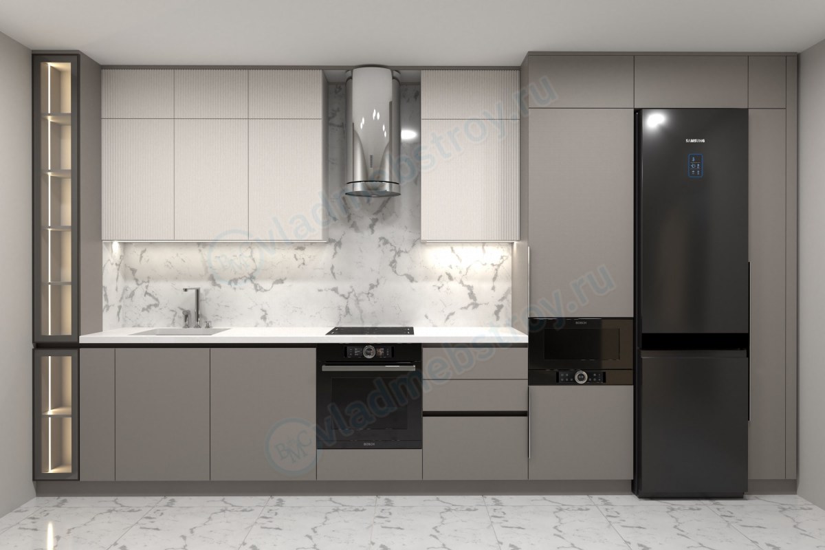 Кухня Мэгуми прямая во всю стену