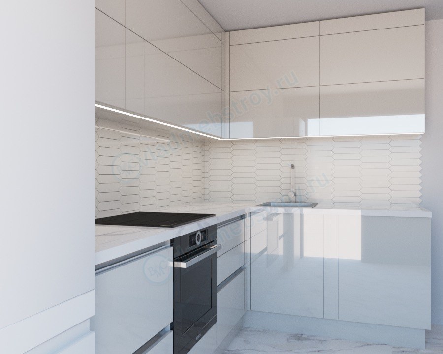 Глянцевая угловая кухня с подсветкой