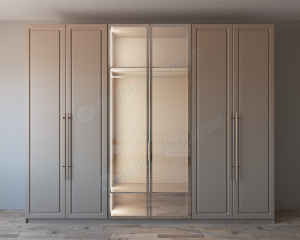 Шкаф с фрезеровкой фасада и стеклянной дверцей