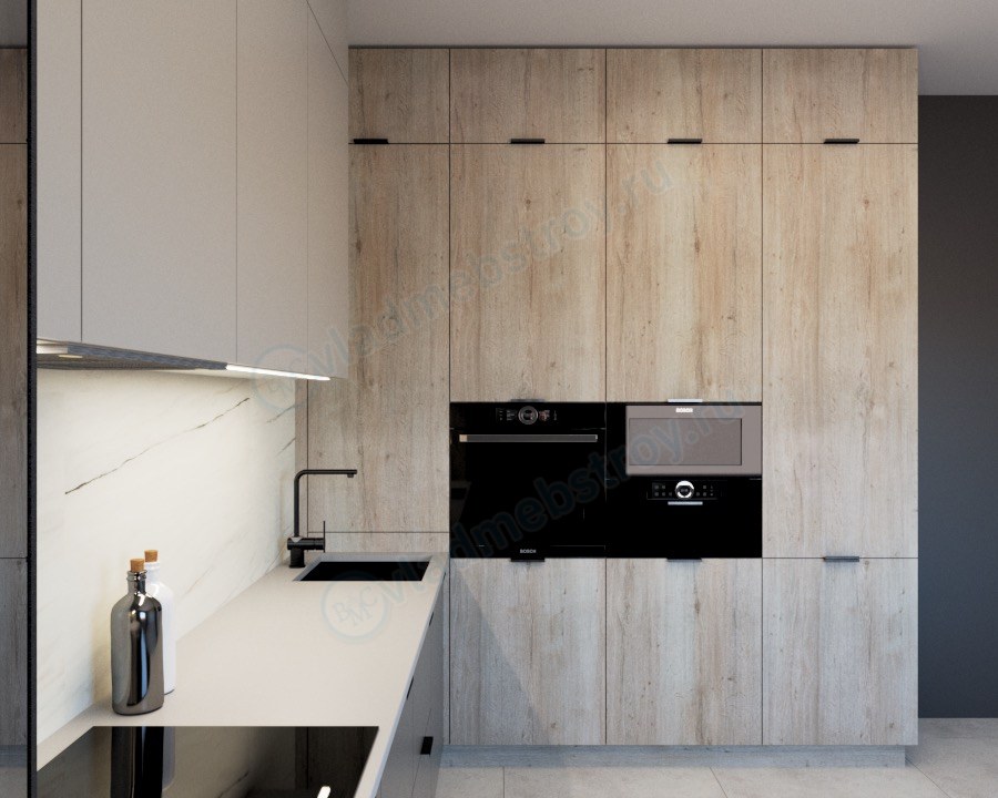 Угловой кухонный гарнитур с подсветкой рабочей поверхности