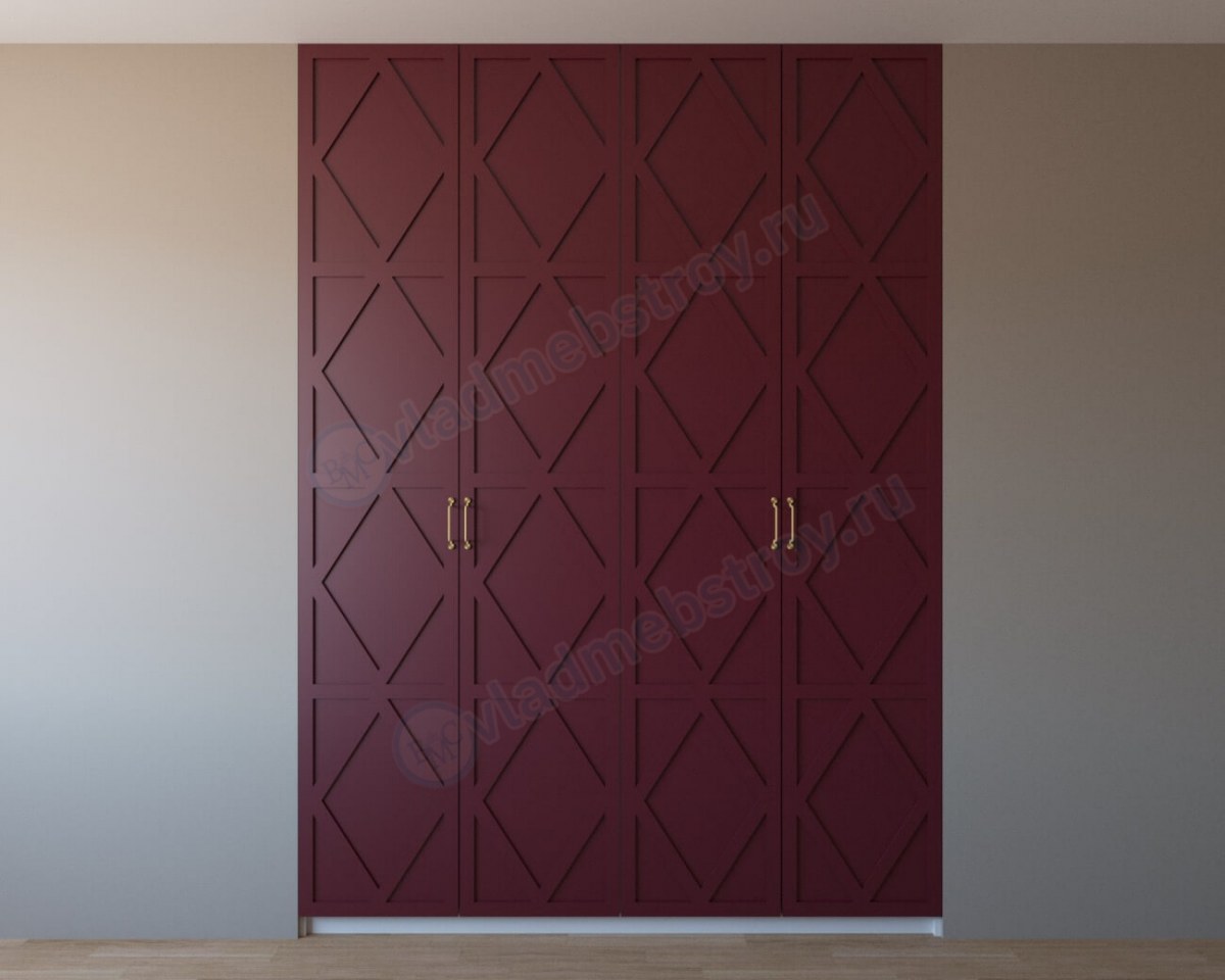 Красный шкаф распашной с фрезерованным фасадом