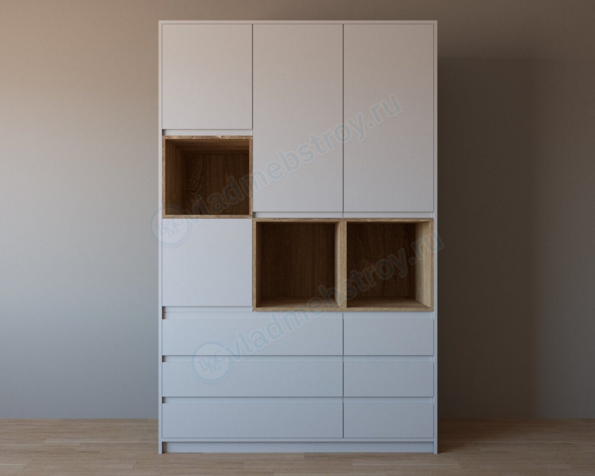 Распашной шкаф с полками и ящиками