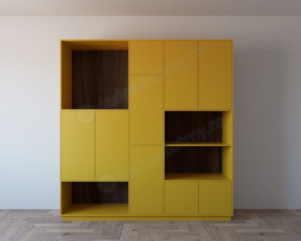 Модный жёлтый распашной шкаф без ручек фото