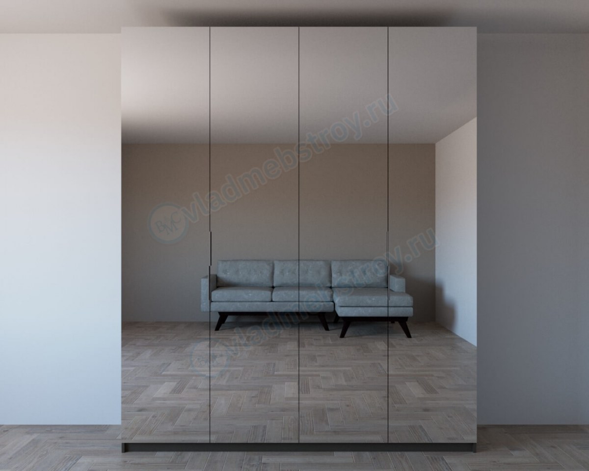 Необычный шкаф с фасадом из полированного стекла