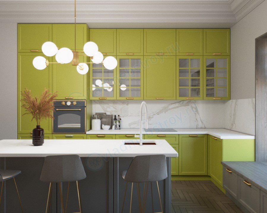 Кухонный гарнитур оливкового цвета