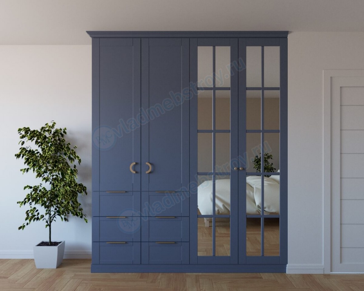 Шкаф темно-голубого цвета Рианнон с четыремя дверьми