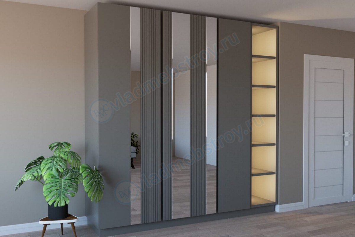 Красивый и необычный шкаф с подсветкой открытых полок