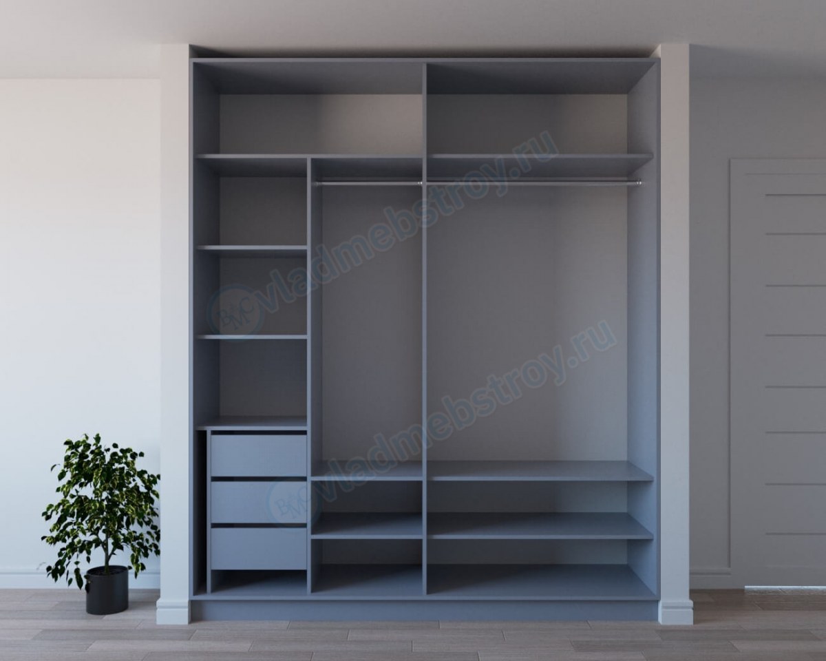 Перекладина, ящики и полки для белья в шкафе Эредин