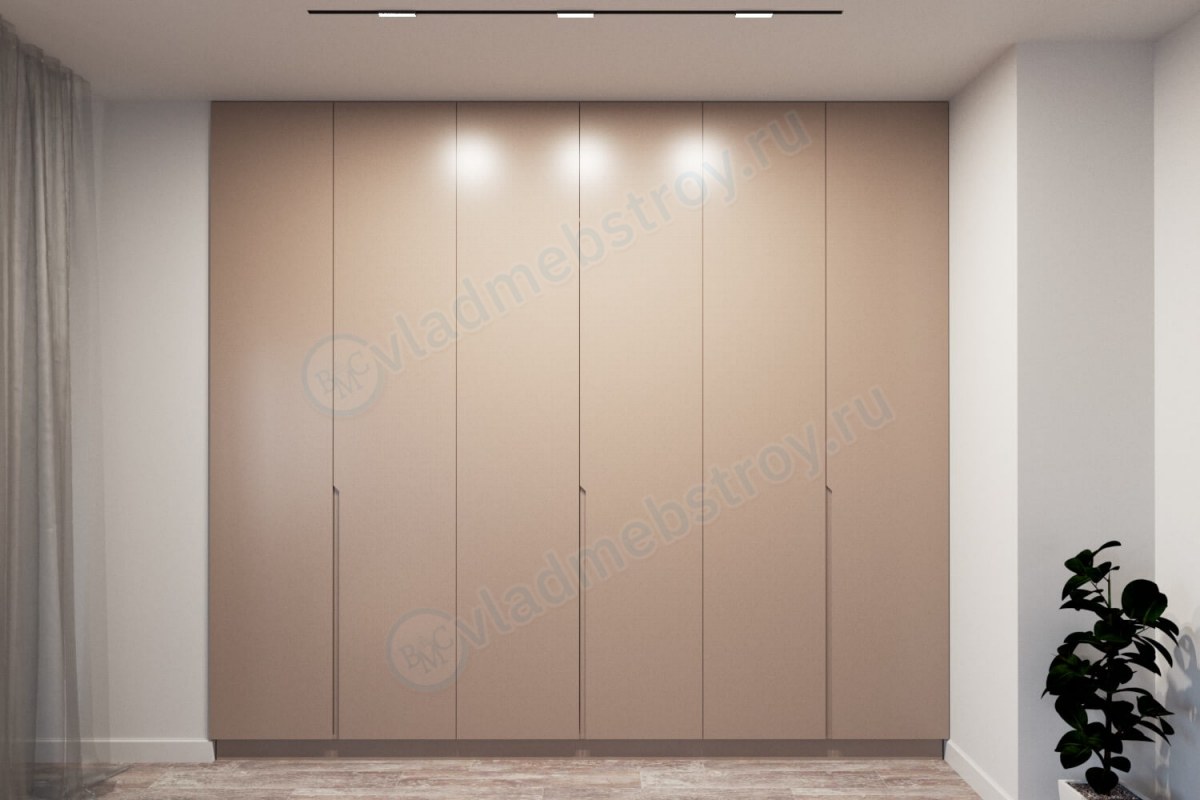 Широкий бежевый шкаф с фасадом из МДФ Эмаль