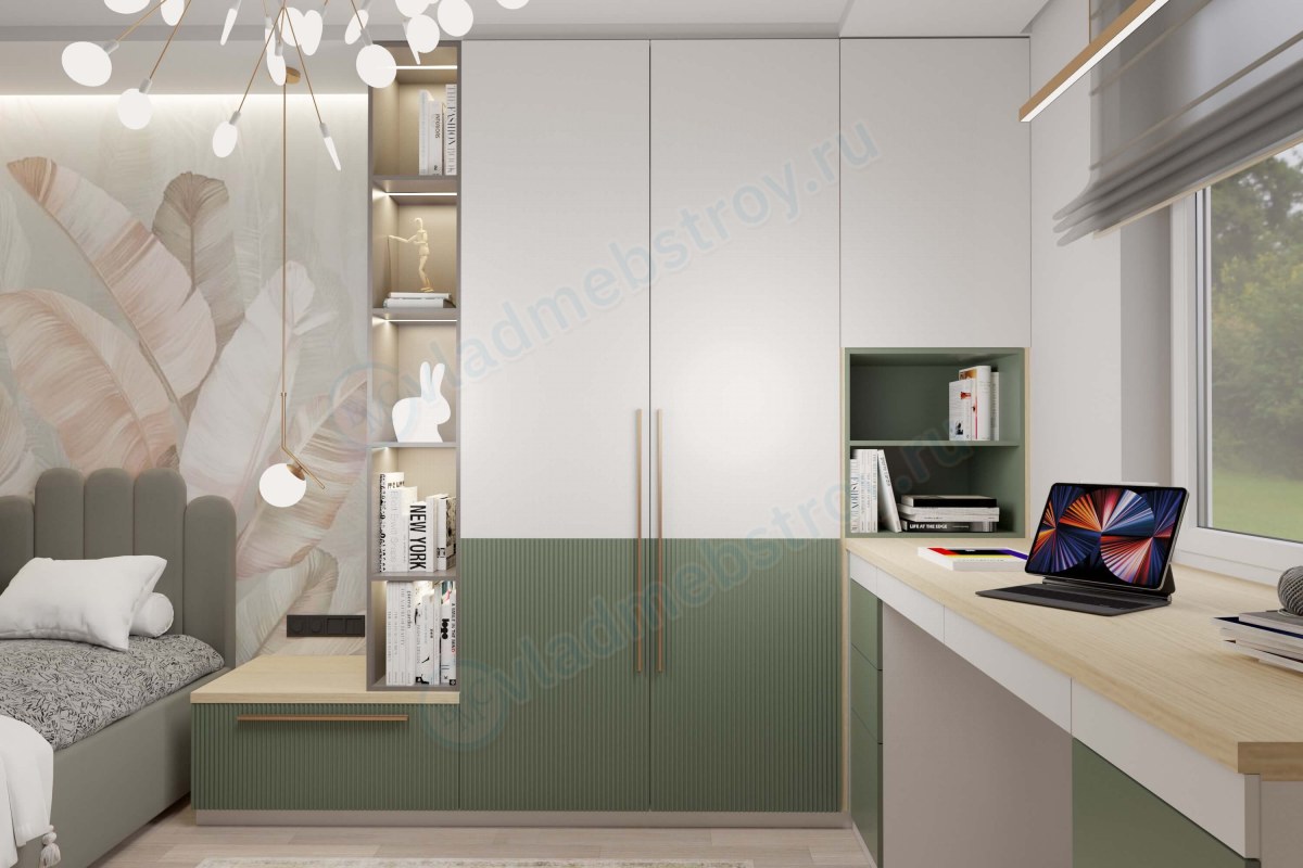 Шкаф с зеленым фрезерованным фасадом