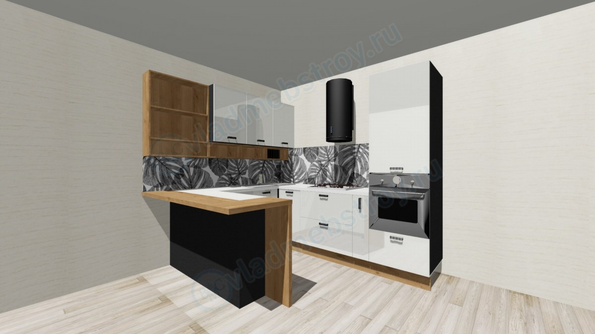 на фото П-образная Кухня Монстера