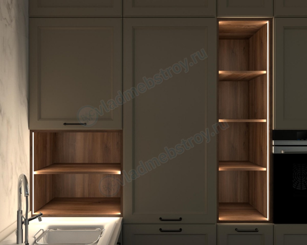 Подсветка шкафов в кухне Милан
