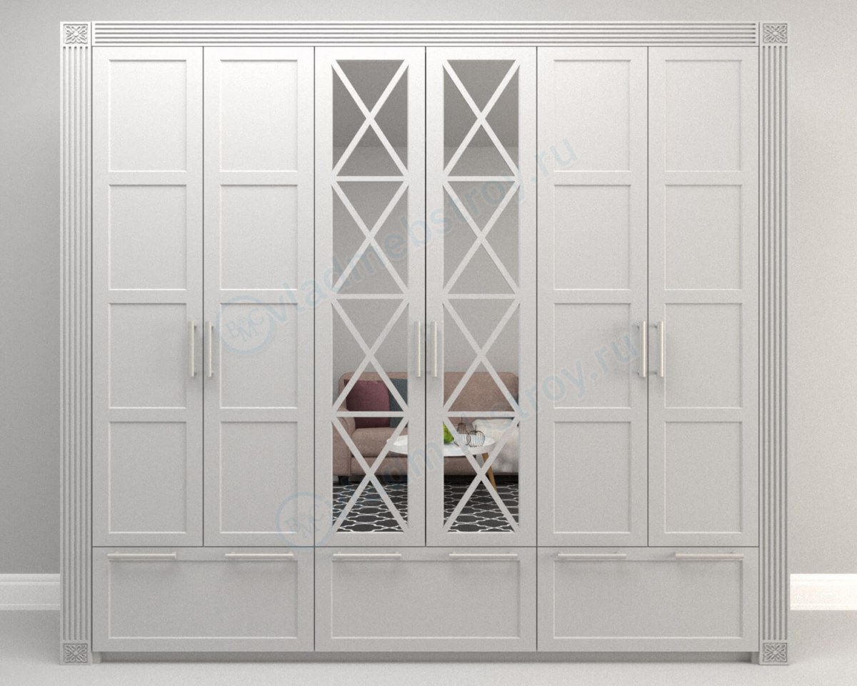 Белый распашной шкаф Оледжио с витражом