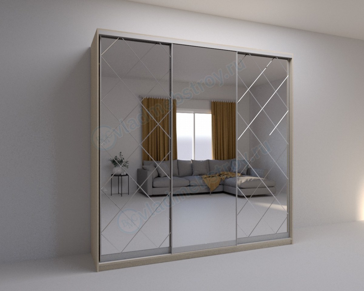 Шкаф-купе с зеркалом Миррор светлый фото