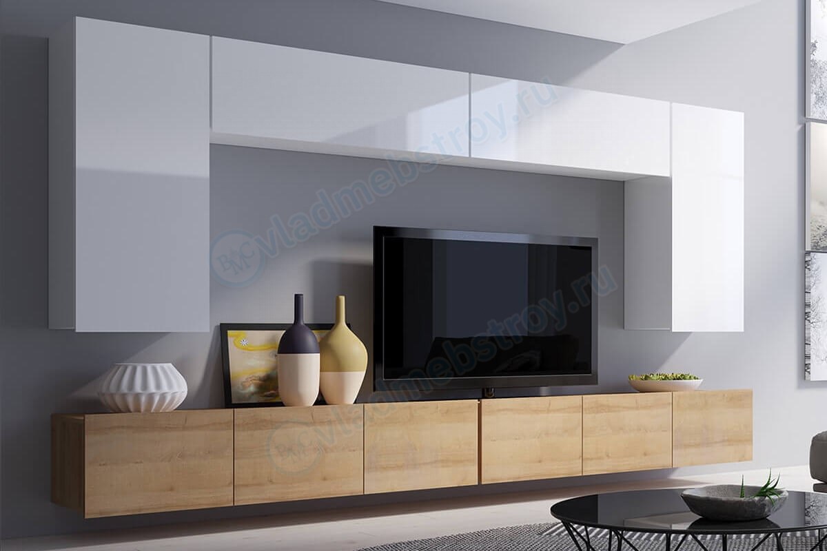 Стенка модерн с навесными шкафами фото