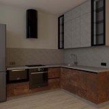 Угловая кухня со стеклянными шкафами