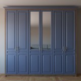 Шкаф синий в классическом стиле с распашными дверьми