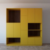 Модный жёлтый распашной шкаф без ручек фото